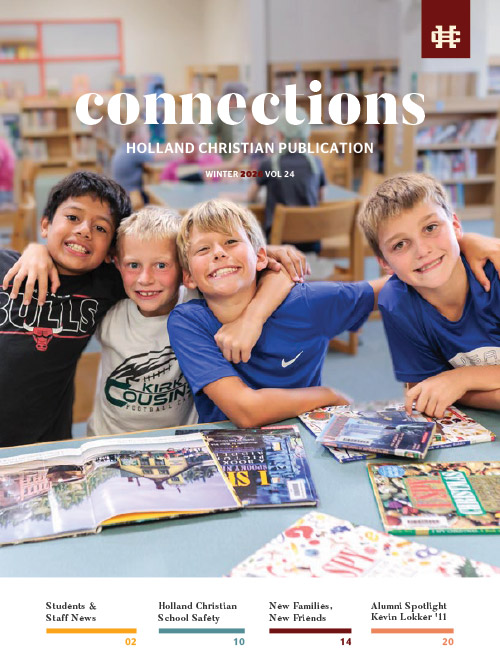 Front cover of winter Connections 2026 with four boys smiling at the camera.